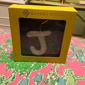 Kendra Scott pearlescent ivory resin J initial ornament